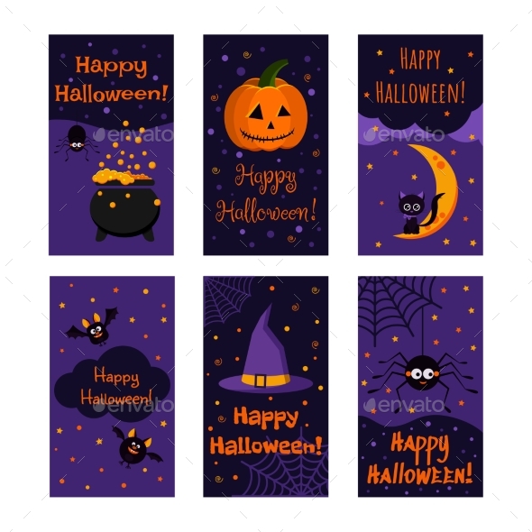 Happy Halloween Greeting Card Vector Collection.
