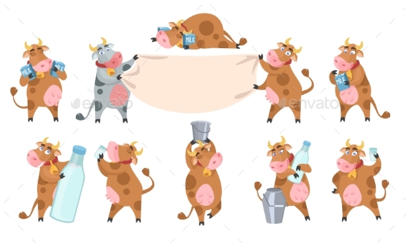 Cow Cartoon Character Set