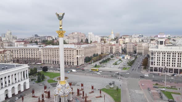 Kyiv, Ukraine in Autumn : Independence Square, Maidan. Aerial View