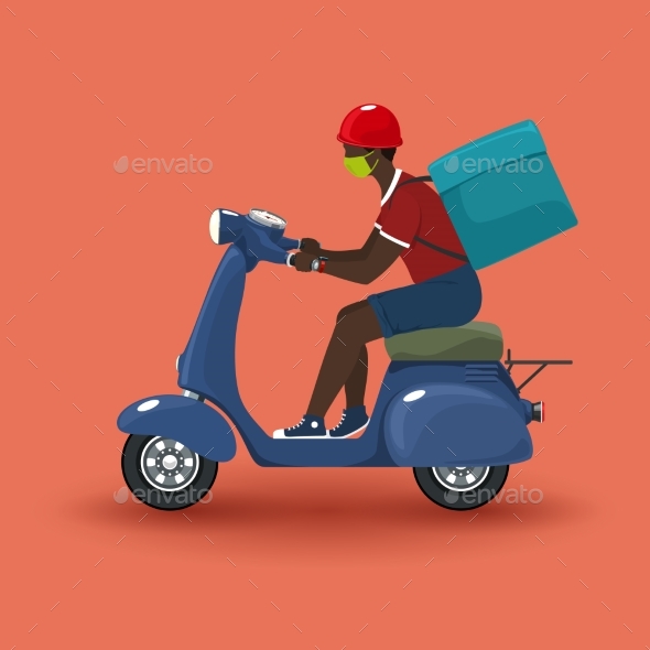 Delivery Man Rides a Scooter