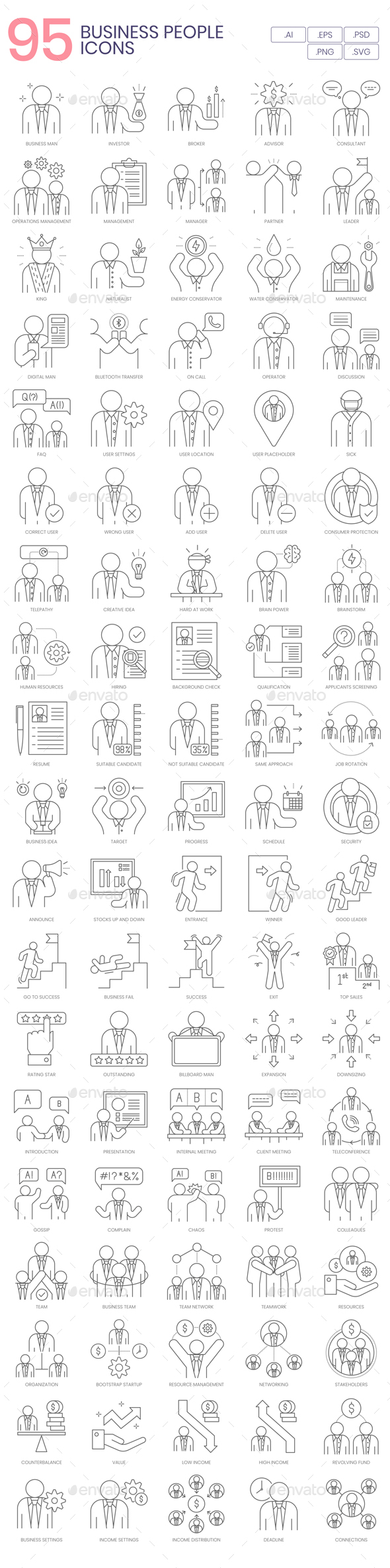 95 Business People Line Icons