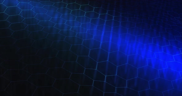 Wavy blue fluid with hexagonal pattern. 3D render loopable animation