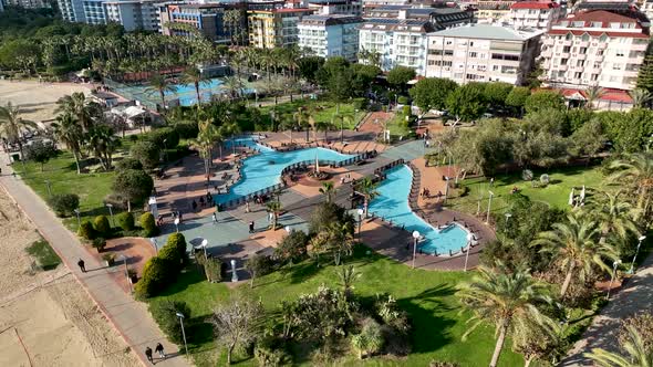 fountain in the park aerial view Turkey Alanya 4 K