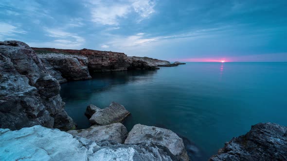 Time lapse with beautiful morning view of a rocky sea coast