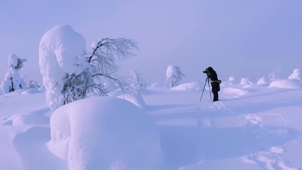 Winter Sunny Landscape and Photographer