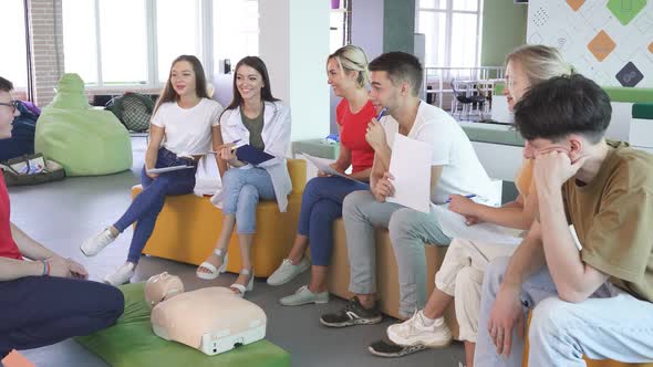 Caucasian People Practice an Exercise of Resuscitation During Lesson