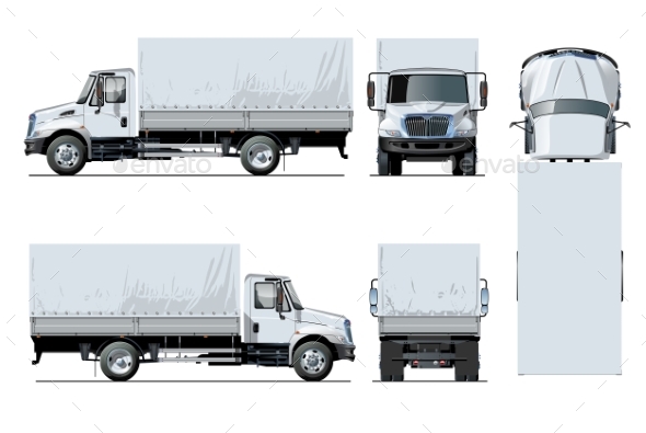 Vector Awning Flatbed Truck Template Isolated