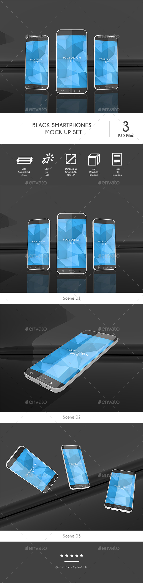 Black Smartphones Mock Up Set