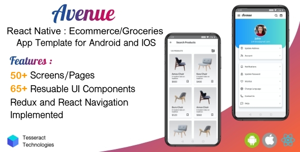 Avenue - React Native Ecommerce & Grocery/Mart App template - Android/IOS
