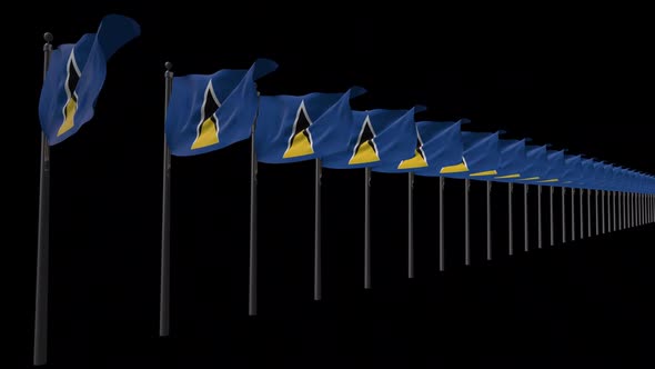 Row Of Saint Lucia Flags With Alpha 2K