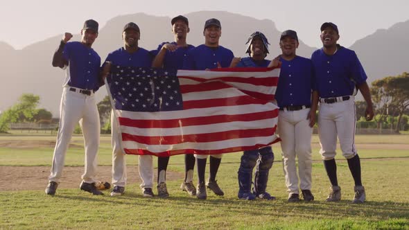 Baseball players with the american flag