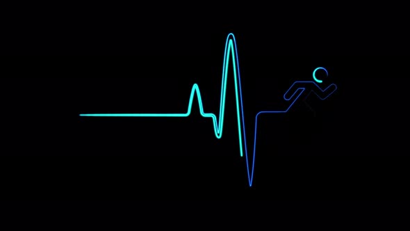 Neon heartbeat with running sign seamless animation. Heart rate medical research.