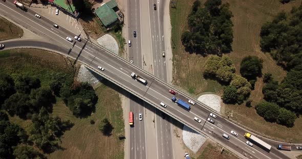 Aerial View of Transportation Highway Overpass, Ringway, Roundabout