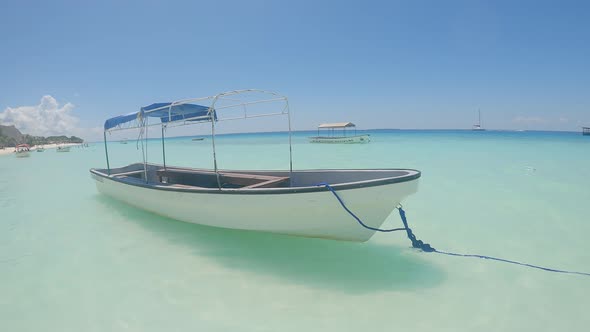 Zanzibar Tanzania  Boat Near the Shore Slow Motion