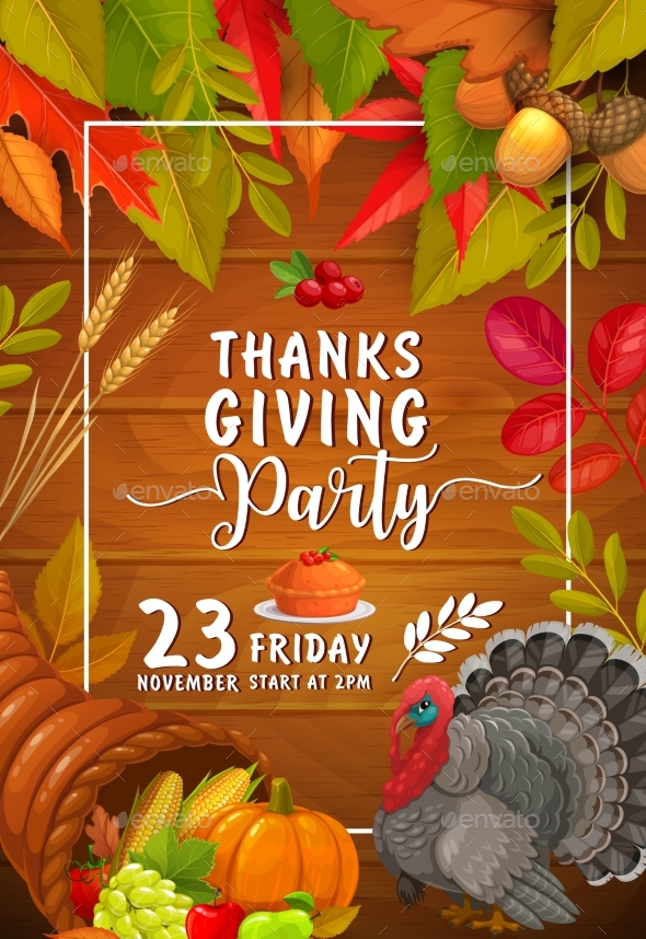 Thanks Giving Party Vector Flyer, Invitation.