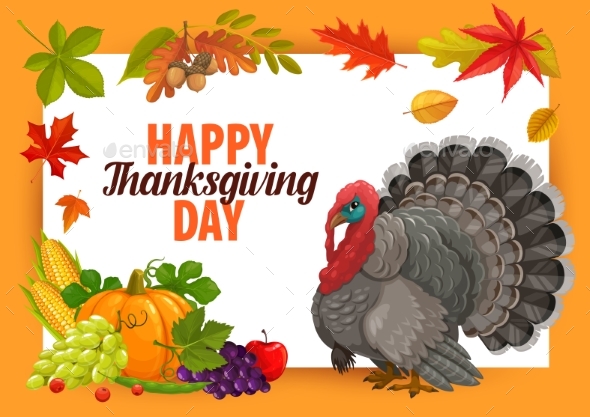 Happy Thanks Giving Vector Frame with Turkey.