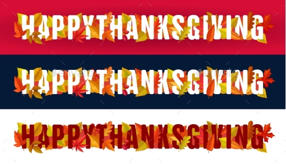 Happy Thanksgiving Typography with Autumn Leaves