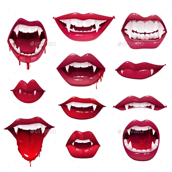 Vampire Mouths and Teeth Set of Halloween Holiday