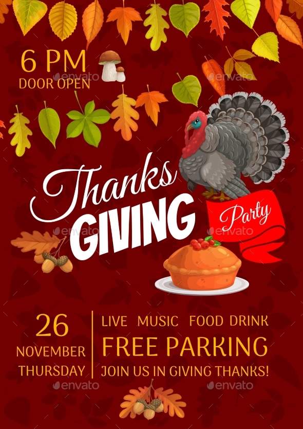 Thanksgiving Party Vector Flyer Celebration Invite