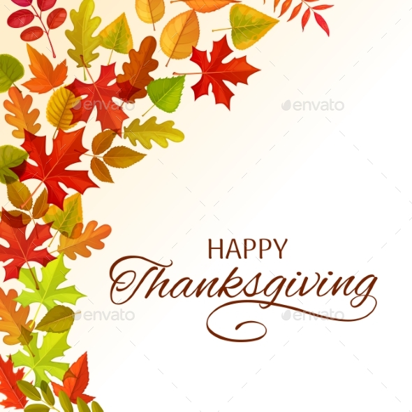Thanksgiving Day Vector Greeting Card with Leaves