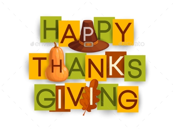 Happy Thanksgiving Poster with Autumn Leaf, Hat