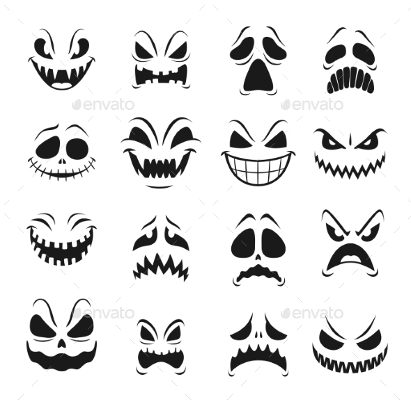 Monster Faces Set of Halloween Emoticons, Emojis
