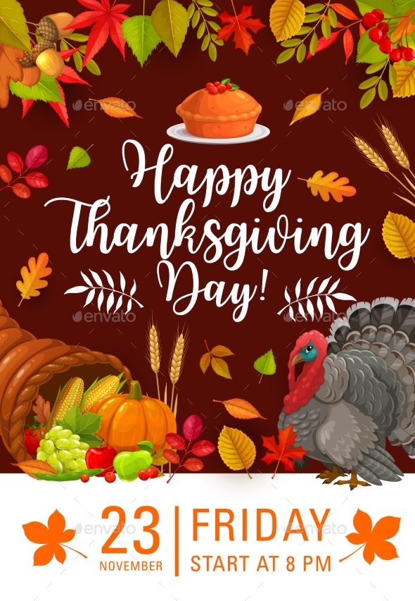 Happy Thanksgiving Day Vector Flyer, Invitation