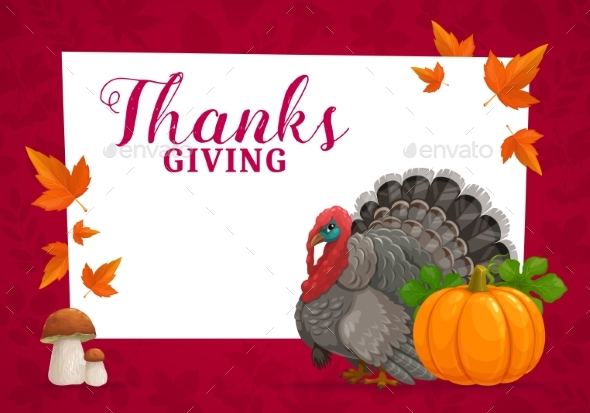 Happy Thanks Giving Vector Frame with Turkey.