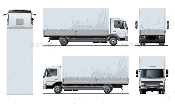 Vector Awning Flatbed Truck Template Isolated