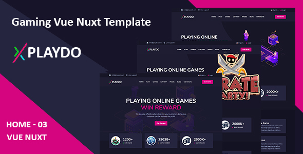 Playdo- Live Gaming & Games Studio Vue Nuxt Template.