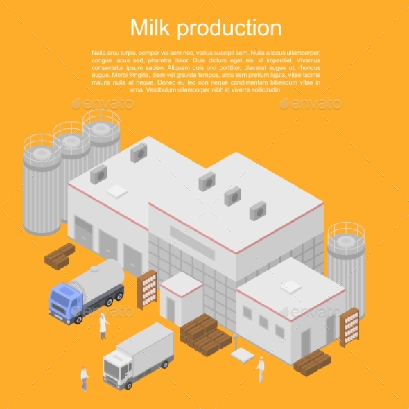 Milk Production Concept Banner, Isometric Style