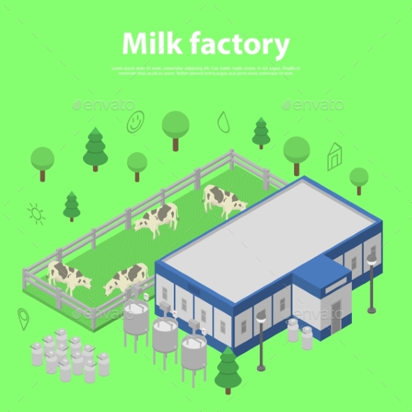 Milk Factory Concept Banner Isometric Style