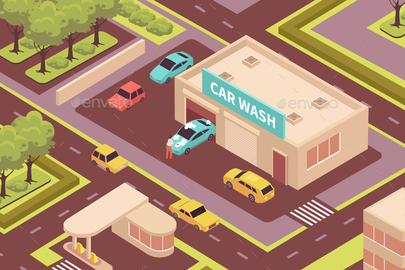 Car Wash Isometric Illustration