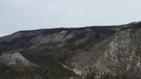 Aerial rocky landscape in the mountains. California after a Wildfire