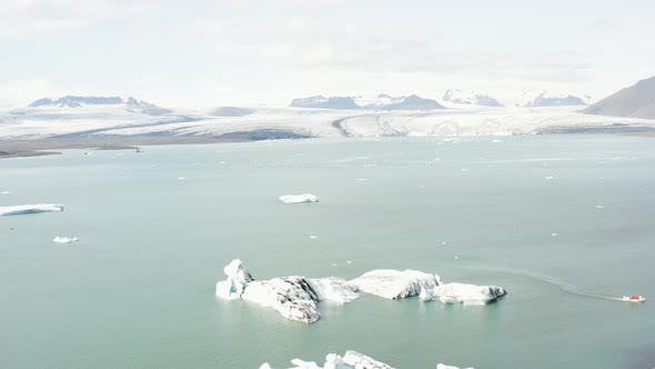 Aerial view of the jokulsarlon lake with the ice melted because of the global warming.