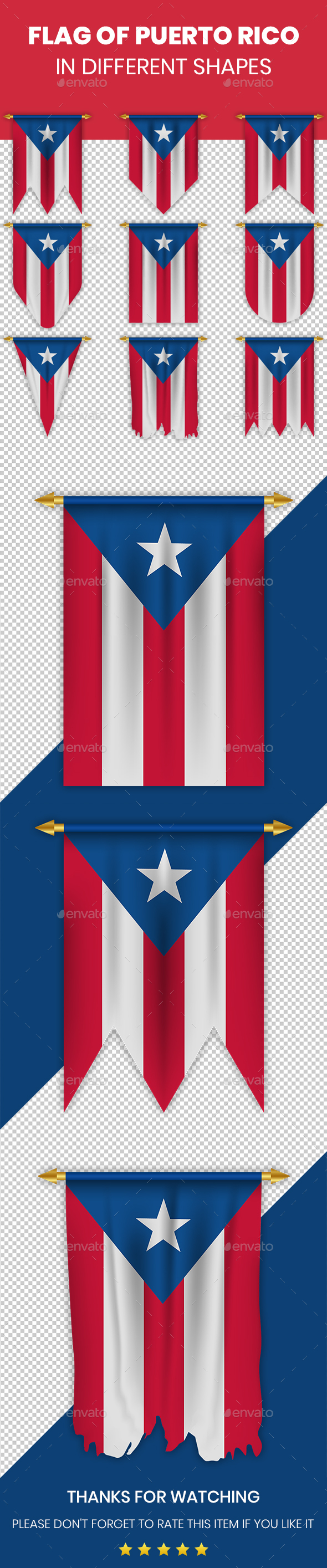 Puerto Rico Flag In Different Shapes