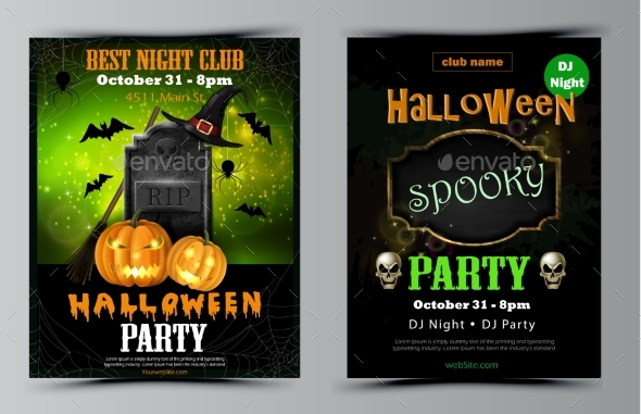 Halloween Party Flyer Set Vector