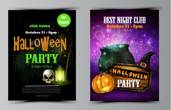 Halloween Party Flyer Set Vector