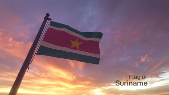 Suriname Flag on a Flagpole V3