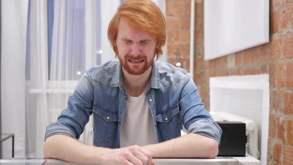 Crying Sad Redhead Beard Man Feeling Upset Tears in Eyes