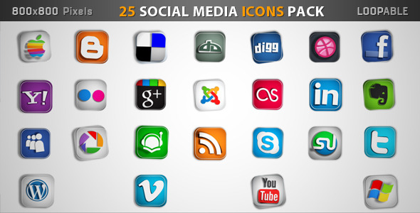 25 Social Media Icons Pack
