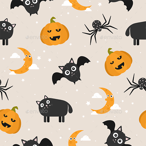 Seamless Background with Halloween Cartoon Icons