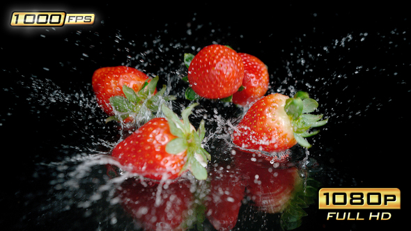 Strawberries Splashing Water