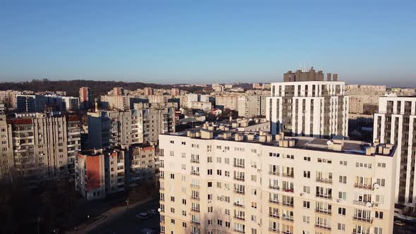 Aerial Top View of Lviv, Ukraine, at Sunset