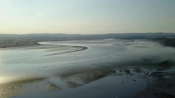 Lympstone estuary. Beautiful aerial establishing shot.