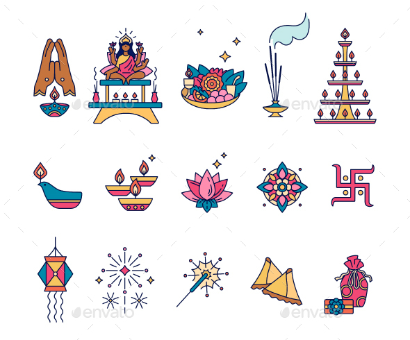 Diwali (Deepavali) Icons Set