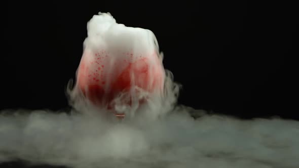 Red Blood Drink in Wine Glass with the Effect of Dry Ice