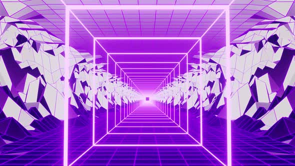 Light Purple Neon Square On The Mountains Background Vj Loop Tunnel HD