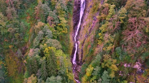 The waterfall is flowing among the autumn colors