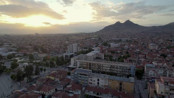 Prilep from above. Drone view of a town.